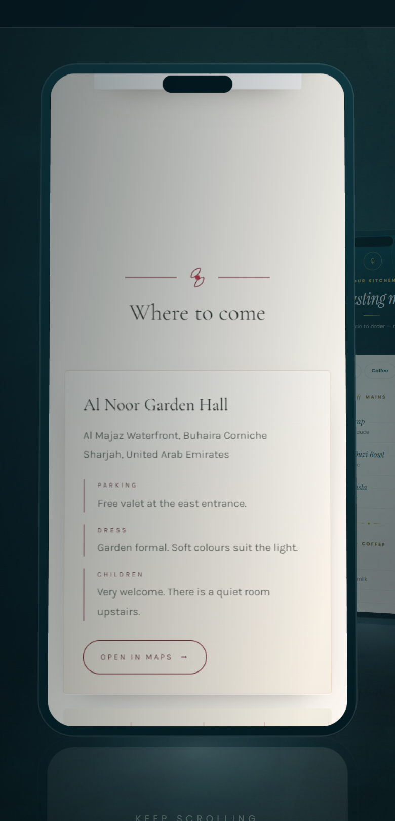 Amina & Yusuf digital wedding invitation, red velvet theme